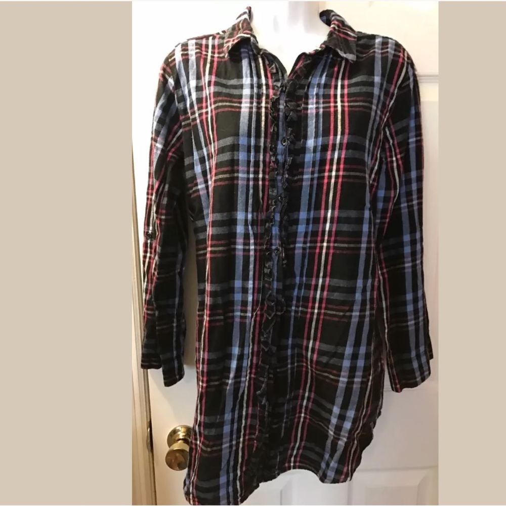 Vintage BETSEY JOHNSON Intimates Plaid Flannel Pajama Shirt Sleep Dress Black